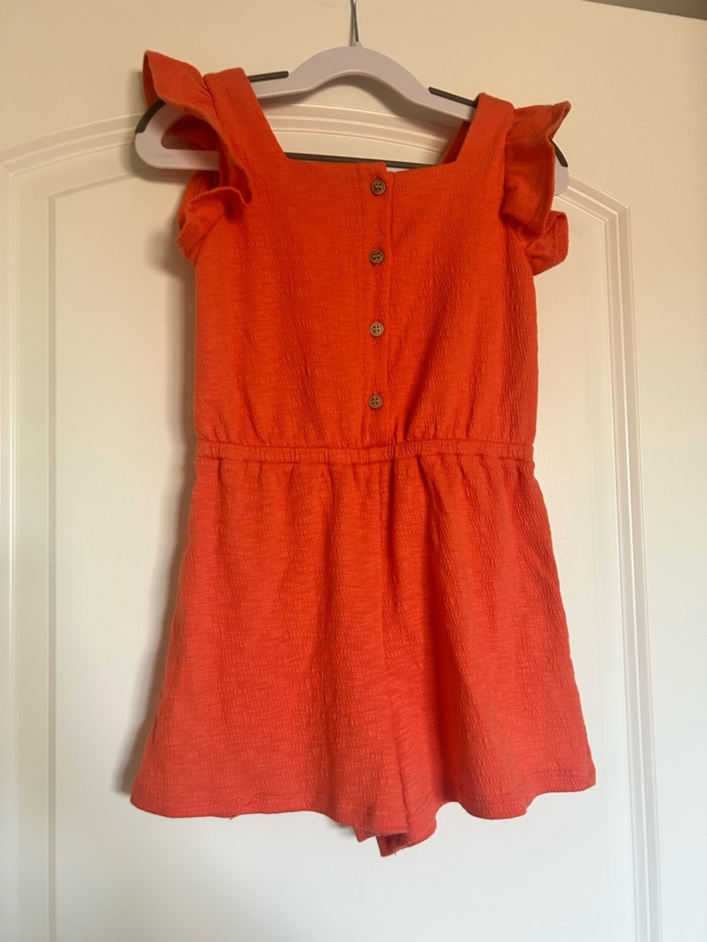 Copper Key Coral Orange Romper with Ruffle Straps
